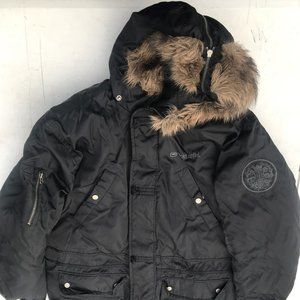Ecko Unltd. Unlimited Bomber Jacket Men's Medium black Faux Fur Hood Coat